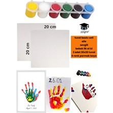 Tuval Baskı Seti Aile Sevgili Bebek İlk El İzi 2 Adet 20X20 Tuval 6 Renk Parmak Boya