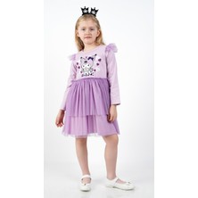 Kuromi Lila Tül Detaylı Kız Çocuk Elbisesi
