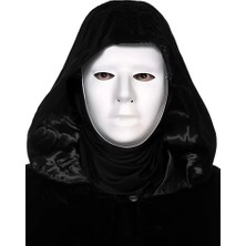 Bfs  Siyah Kapüşonlu 120 cm Pelerin ve Beyaz Boyanabilir Tam Yüz Maske