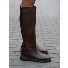 Akpom Kahve Hakiki Deri  Çizme