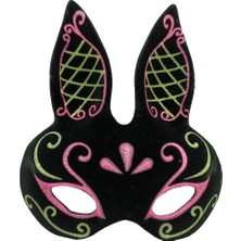 Bfs   Siyah Renk Pembe Gold Simli Siyah Süet Kaplama Tavşan Maskesi 18X16 cm