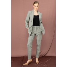 Ekol Kadın Ekoseli Dar Paça Pantolon 4088 Gri