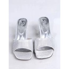 Biçomi Luart Gümüş Simli Topuklu Terlik