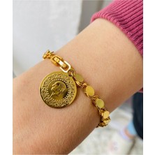 22 Ayar Altın Kaplama Çok Şık Arpa Zincirli Paralı Bileklik Garantili ve Kuyumcu Kalitesinde