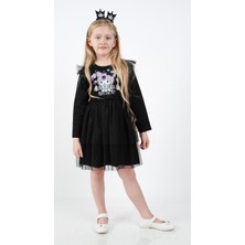 Kuromi Siyah Tül Detaylı Kız Çocuk Elbisesi