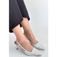 Biçomi Sione Gümüş Cilt Topuklu Ayakkabı