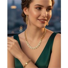 22 Ayar Altın Kaplama Çok Şık Gerdanlık Seti Kolye Bileklik ve Küpe Seti