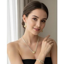 Gümüş Kaplama Kalp Zirkon Taşlı Su Yolu Kolye Küpe Bileklik 3’lü Takı Seti | Zarif Kombin