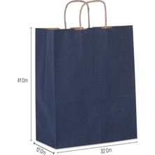32*41*12 Lacivert Kraft Saplı Kağıt Çanta 25 Adet