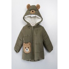 Trend Sevimli Ayıcık Içi Peluş Kürk Astarlı Fermuarlı Kapitone Kapüşonlu Kalın Kışlık Kaban-Mont