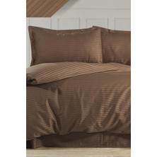 Çeyiz Diyarı Stripe Çift Kişilik Pollysaten Nevresim Takımı Cappucino