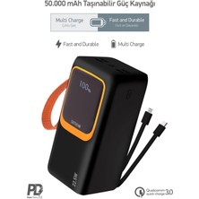50.000 Mah Powerbank  50000 Powerbank Hızlı Şarj Pd Kablolu Fenerli Type C