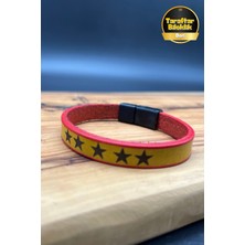 🔥 Sarı Kırmızı Beş Yıldız Mıknatıslı Deri Taraftar Bileklik