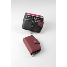 Cengiz Pakel Orta Boy Çıt Çıt Detaylı Kadın Cüzdan - 65300 - Bordo/siyah