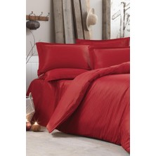 Çeyiz Diyarı Stripe Çift Kişilik Pollysaten Nevresim Takımı Kırmızı