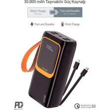 30.000 Mah Powerbank Pd Hızlı Şarj Type C Kablolu Fenerli 20000 Powerbank