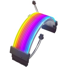 Snt SLV-24P-B  Sleeved Anakart Güç Uzatma Kablosu Siyah Argb