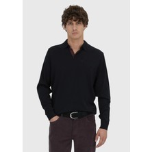 Siyah Polo Yaka Düz Sweatshırt