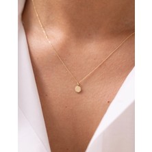 Minimal Yuvarlak Plaka 14 Ayar Altın Kolye