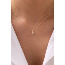 Modern Geometrik Taşlı 14 Ayar Altın Kolye