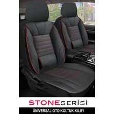 Skoda Rapid Spaceback 1.6 Tdi Cr 115 G.tec Style 2018 Uyumlu  Taş Serisi Deri Siyah-Kırmızı Oto Kılıfı Tam Set