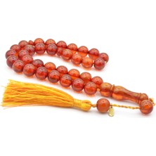 Hakkı Usta Imzalı Saçaklı Sistemli Turuncu Sıkma Kehribar Tesbih