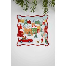 Yılbaşı Hikayesi Kasabası Tasarımlı Nakış Kenar Kokteyl Peçetesi 1 Adet