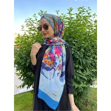 Yaz Serinliği Çiçek Desenli Ipek Koton (Pamuklu) Etol Şal 7848777 Mavi