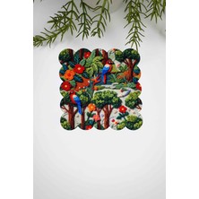 3D Tropikal Orman ve Papağan Desen Dijital Baskılı Lazer Kesim Kumaş Koktel Peçetesi 1 Adet