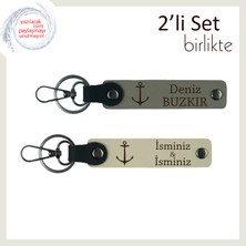 Çapa Figürlü Sevdiklere Şık Hediyelik Tasarım, Deniz Temalı 2’li Anahtarlık, Kül Gri-Sütlü Kahve