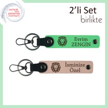 Erkek Sevgiliye Klasik Güç Vurgusu, Aslan Motifli Kişisel Deri Anahtarlık, Fıstık Yeşil-Yavru Ağzı