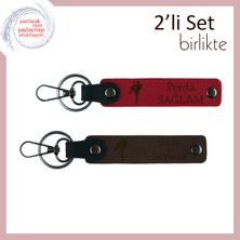 Kickboksla Ilgilenen Yakına Şık Armağan, Kişisel Isimli Deri Anahtarlık Takımı, Kırmızı-Koyu Kahve