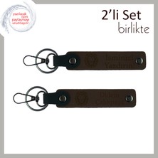 Kaplan Figürlü Şık Deri Anahtarlık, Güçlü Ruhlara Özel Hediyelik 2’li Set, Koyu Kahve-Koyu Kahve