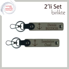 Balıkçılık Sevdasına Hitap Eden Deri Tasarım, Isme Yazılabilir 2’li Anahtarlık, Kül Gri-Kül Gri