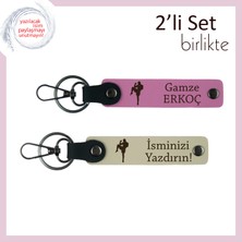 Erkek Sevgiliye Boks Figürlü Kalıcı Hatıra, Kişisel Yazı Eklenebilir Anahtarlık, Pembe-Sütlü Kahve