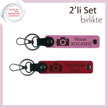 Objektife Bakan Her Gülüş Için, Kamera Temalı, Kişisel Isimli Anahtarlık Seti, Pembe-Kırmızı