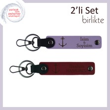 Denizcilik Ruhunu Taşıyanlara Hediye, Kişisel Gemici Çıpası Motifli Deri Set, Mor Menekşe-Bordo