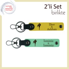 Erkek Arkadaşa Güçlü Ruh Hediyesi, Boks Temalı Yazı Eklenebilir Deri Anahtarlık, Sarı-Açık Yeşil