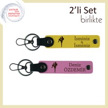 Erkek Sevgiliye Karizmatik Boks Hediyesi, Doğum Gününe Uygun Isim Yazılı Deri Anahtarlık, Sarı-Pembe