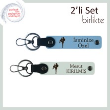 Sporcu Ruhlu Sevgiliye Dövüş Temalı 2’li Anahtarlık, Kişisel Yazı Eklenebilir Set, Gök Mavi-Beyaz