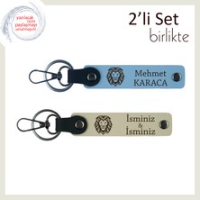 Kaplan Temalı Deri Anahtarlık, Erkek Sevgiliye Kalıcı Hatıra Olarak Tasarlandı, Gök Mavi-Sütlü Kahve