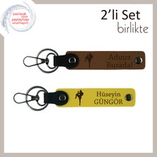 Boks Tutkusunu Yansıtan Hediyelik, Yazı Eklenebilir Kişisel Deri Anahtarlık, Açık Kahve-Sarı