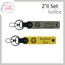 Liderliği Temsil Eden Hediyelik, Kaplan Motifli Anahtarlık Isminiz Yazılabilir Set, Kül Gri-Sarı