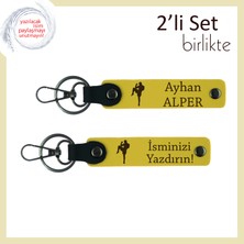 Kickboks Temalı Güç Simgesi Armağan, Erkek Sevgiliye Yazı Eklenebilir Anahtarlık Set, Sarı-Sarı