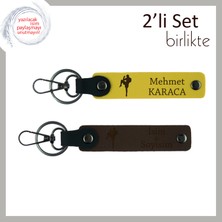 Kız Sporcuya Doğum Gününe Uygun Tekvando Temalı Isim Yazılı Hediyelik Anahtarlık, Sarı-Koyu Kahve