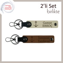 Yatçılara Şık Hatıra, Deniz Temalı Çapa Motifli Kişiye Özel Isimli Anahtarlık Set, S Kahve-A Kahve