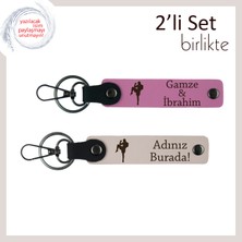 Kickboks Temalı Minimalist Hediyelik, Erkek Sevgiliye Yazı Eklenebilir Anahtarlık, Pembe-Pudra