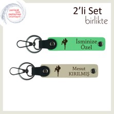 Kickboks Temalı Şık Hatıralık, Erkek Kardeşe Uygun Yazı Eklenebilir Anahtarlık, Fıstık Yeşil-S Kahve