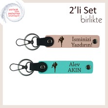 Erkek Sevgiliye Kickboks Desenli Cesur Armağan, Kişisel Isim Yazılabilir Set, Yavru Ağzı-Turkuaz