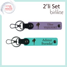 Kickboks Ruhunu Yansıtan Armağan, Erkek Sporcuya Seçkin Deri Anahtarlık, Mor Menekşe-Turkuaz